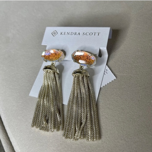 New! Kendra Scott Freya Statement Earrings Gold Dichroic Glass $128